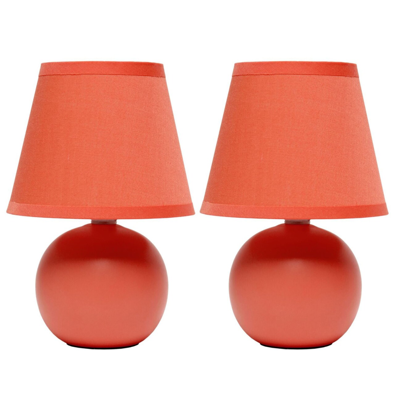 Creekwood Home Nauru 8.66" Petite Ceramic Orb Base Bedside Table Desk Lamp Two Pack Set With Matching Tapered Drum Fabric Shade For